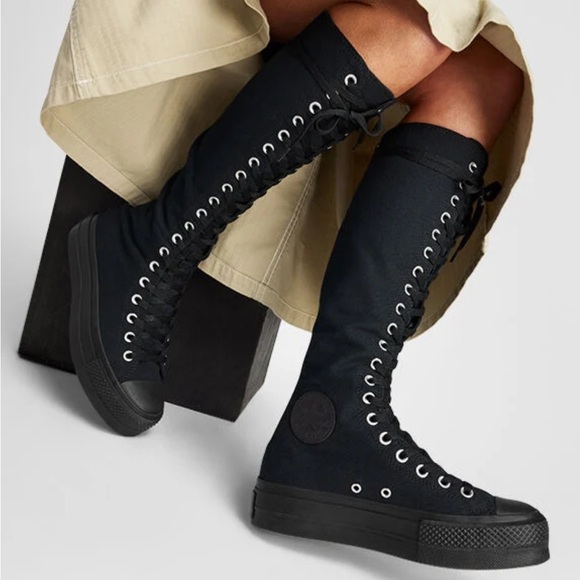 Converse Black Knee-High Lace-Up Boots - Picture 1 of 9
